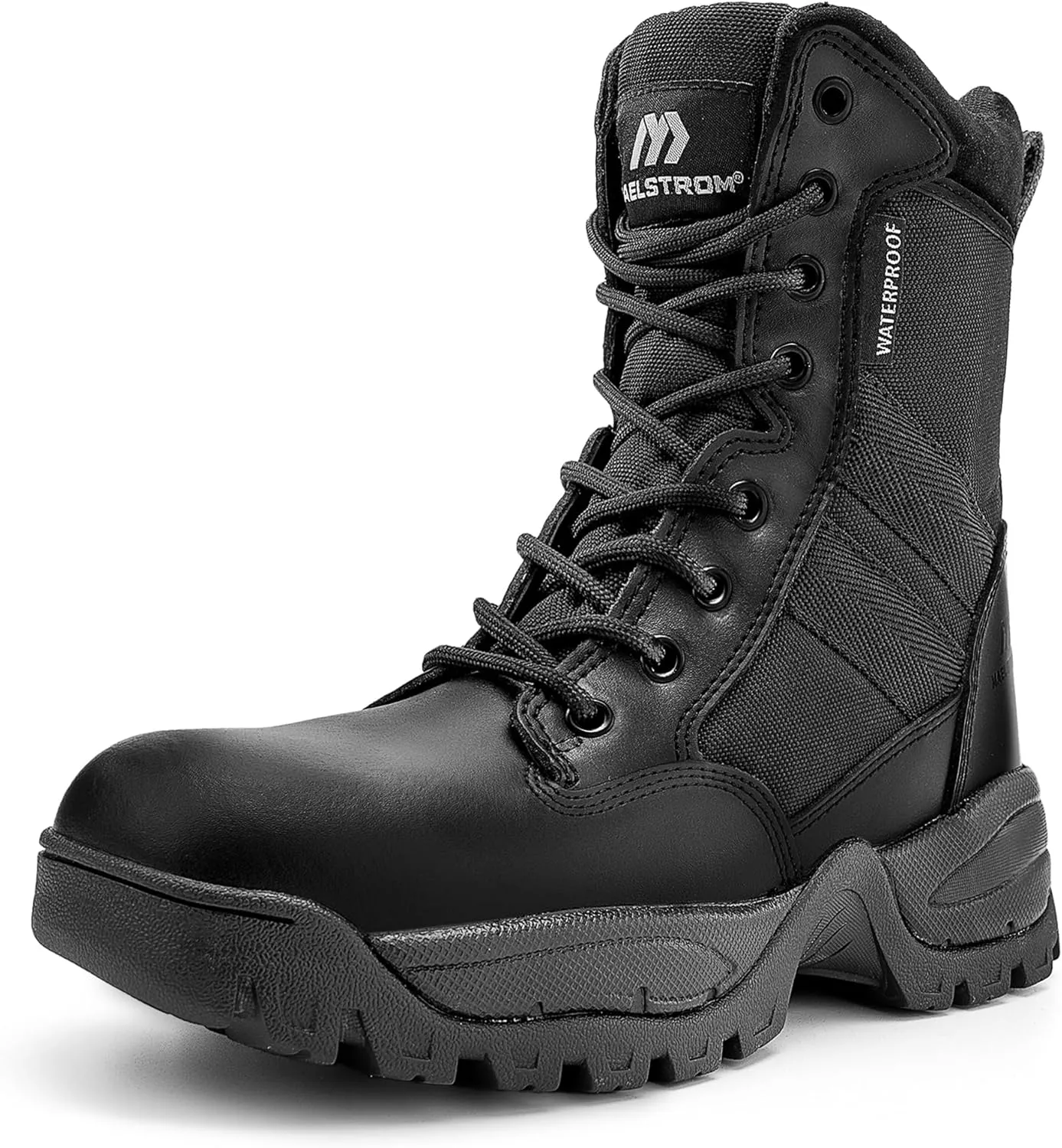 Men's Tactical Work Boots with Side Zipper  Lightweight Leather Military Style, Comfortable, Durable and Breathable for Outdoors
