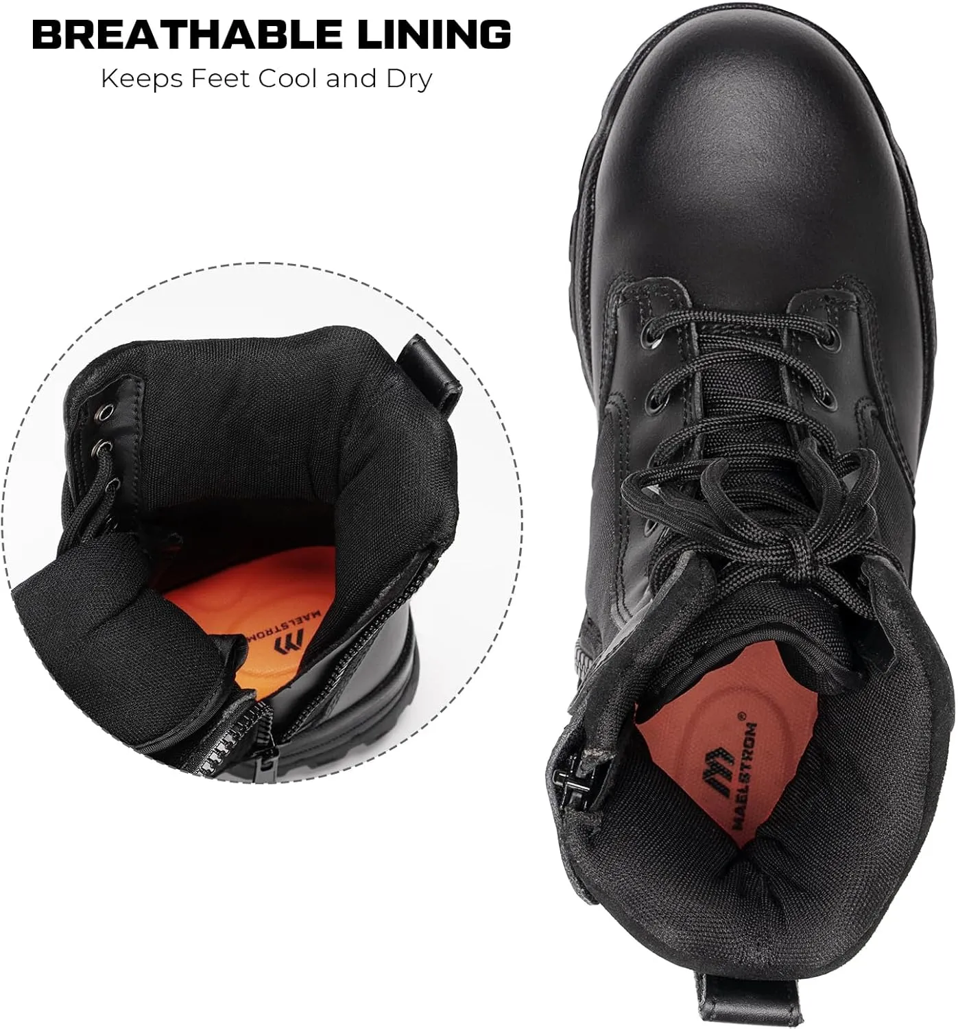 Men's Tactical Work Boots with Side Zipper  Lightweight Leather Military Style, Comfortable, Durable and Breathable for Outdoors