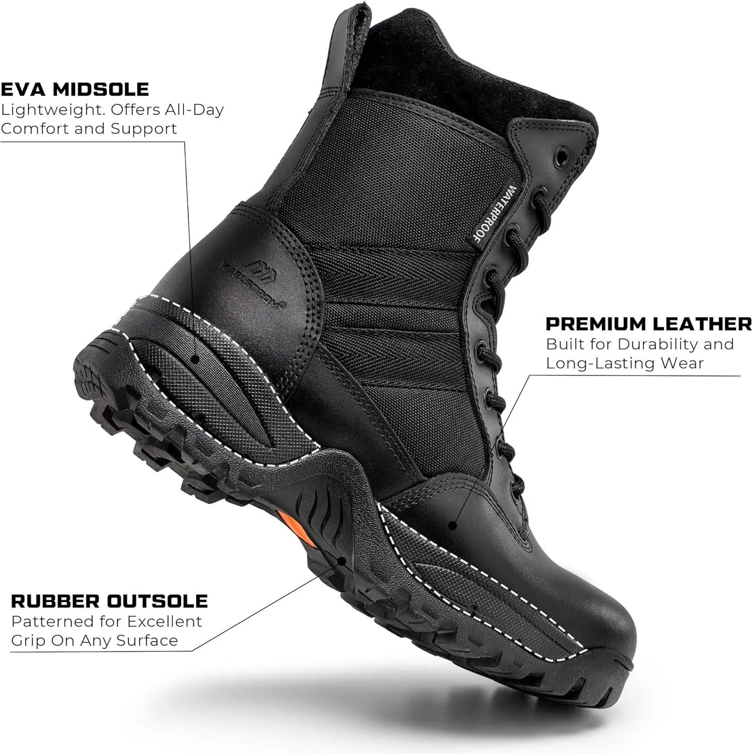 Men's Tactical Work Boots with Side Zipper  Lightweight Leather Military Style, Comfortable, Durable and Breathable for Outdoors