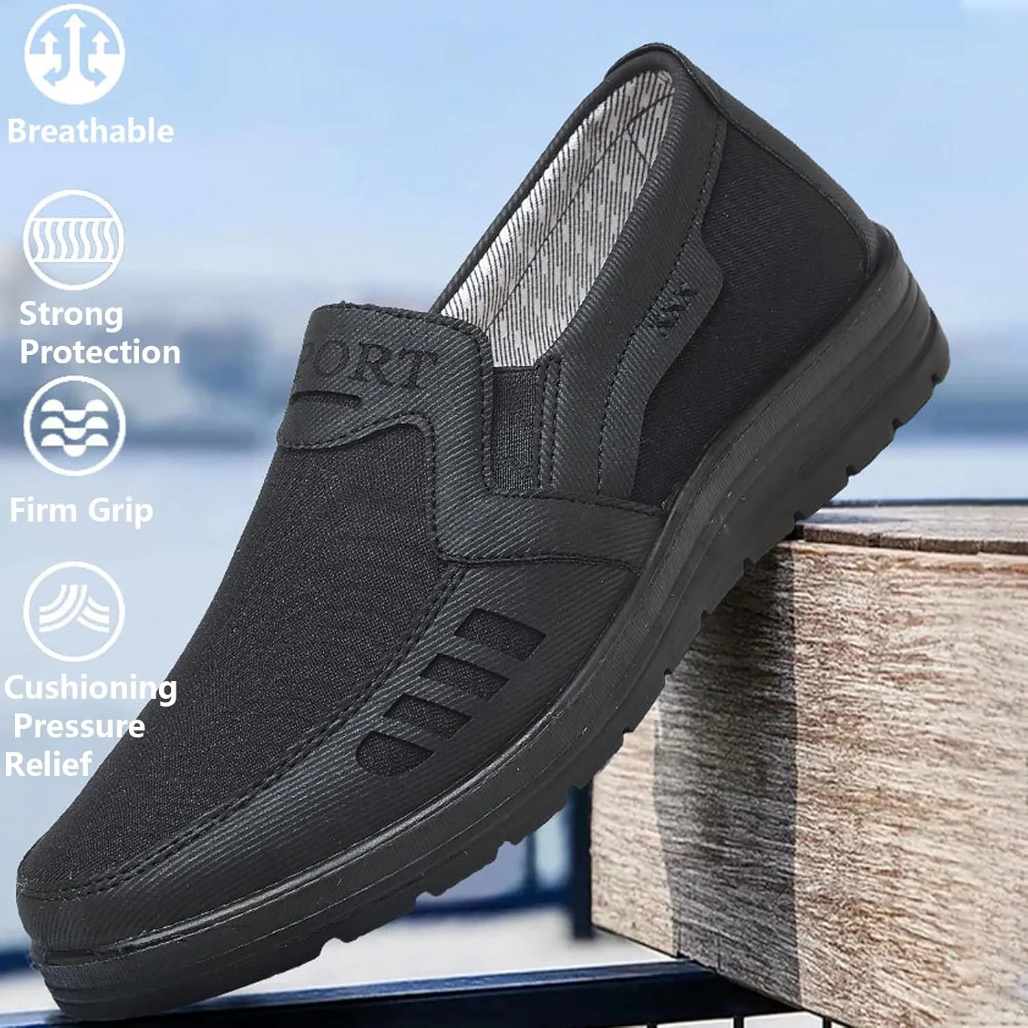 Men's Walking Shoes, Men's Comfortable Relaxed Fit Lightweight Breathable Sneakers Slip On Casual Loafers Dress Shoes Fashion Driving Shoes