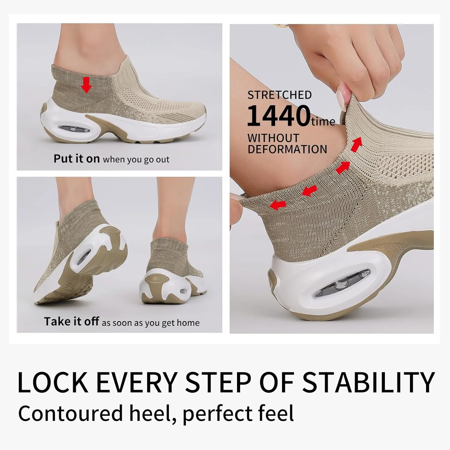 Mesh Sneakers for Women - Non Slip, Slip On, Sock Sneakers - Light Weight, Air Cushion Running, Work Shoes