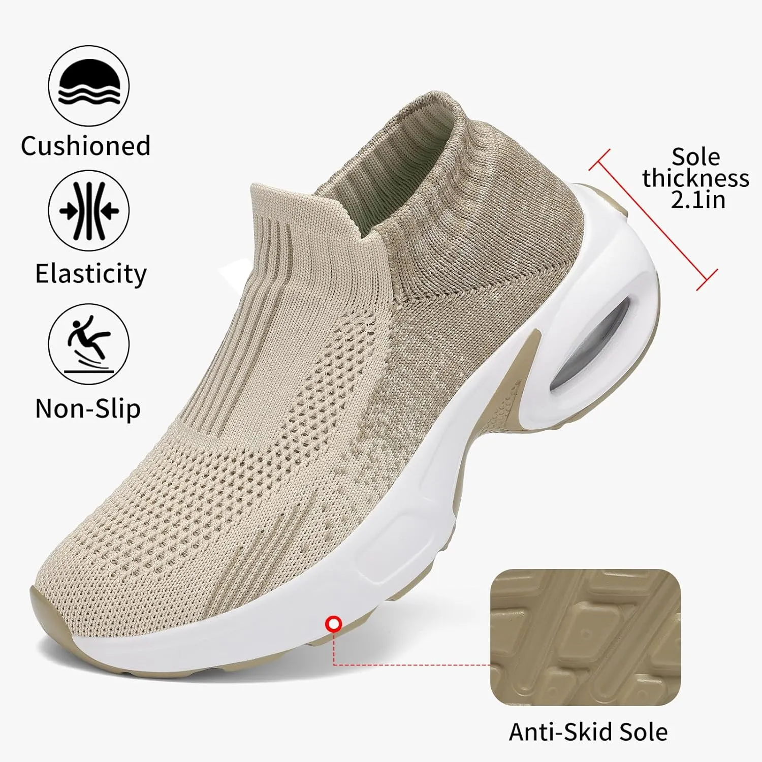 Mesh Sneakers for Women - Non Slip, Slip On, Sock Sneakers - Light Weight, Air Cushion Running, Work Shoes