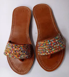 multicolored zulu masai beaded slip on|slippers|flipflops handmade sandals with free shipping world wide