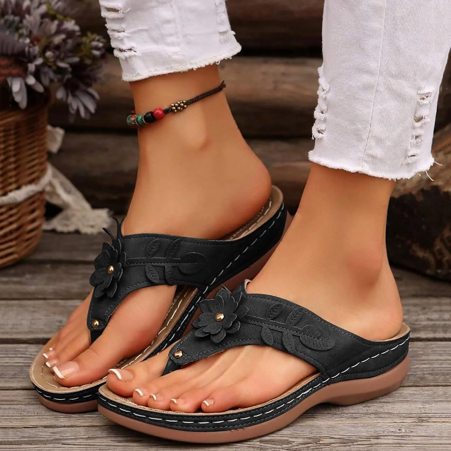 Orthopedic Sandals for Women Arch Support Flip Flops Open Toe Slippers Platform Wedge Sandals Walking Shoes