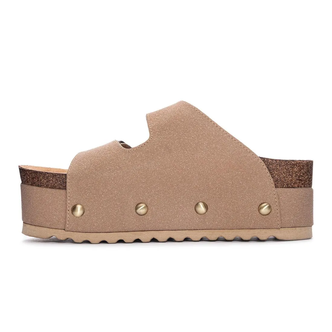 Pueblo Platform Cork Vegan Suede Buckle Sandals - Tan