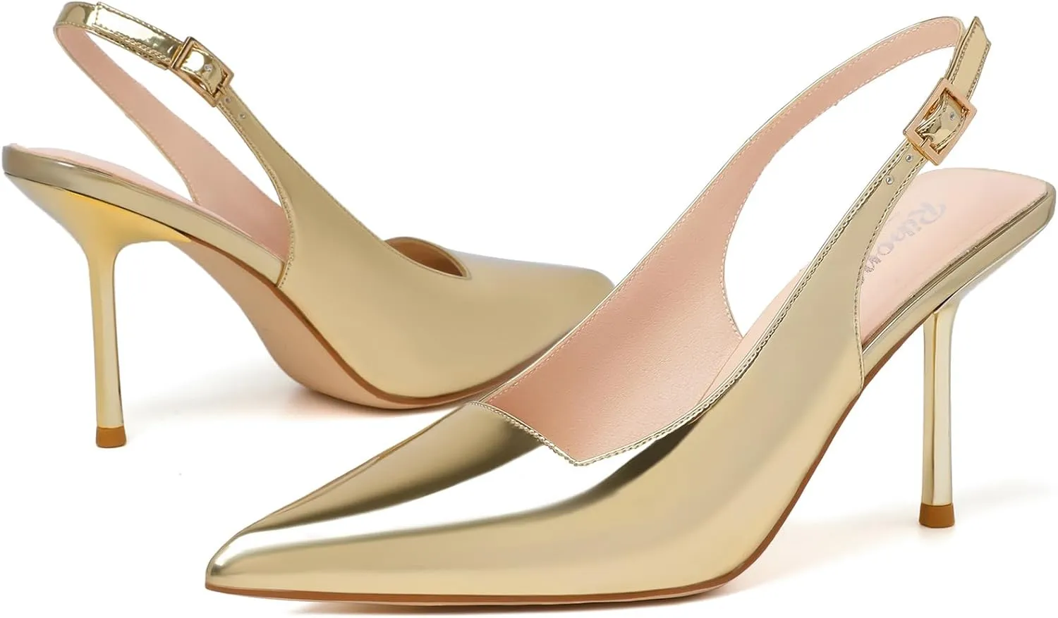 RIBONGZ Sexy Slingback Pumps Elegant Dressy Heels for Women Closed Toe Pointy High Heels Wedding Bride Prom Party Evening Shoes