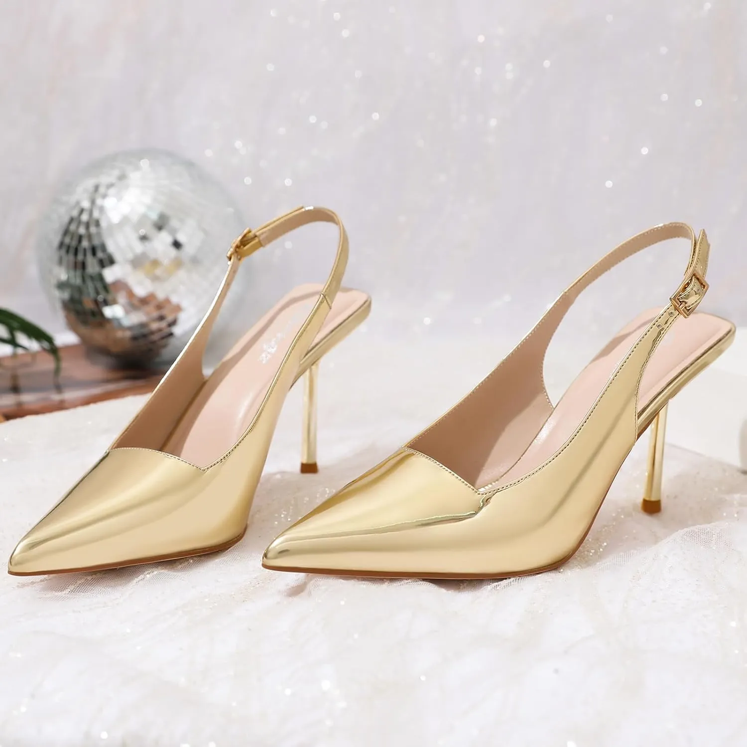 RIBONGZ Sexy Slingback Pumps Elegant Dressy Heels for Women Closed Toe Pointy High Heels Wedding Bride Prom Party Evening Shoes