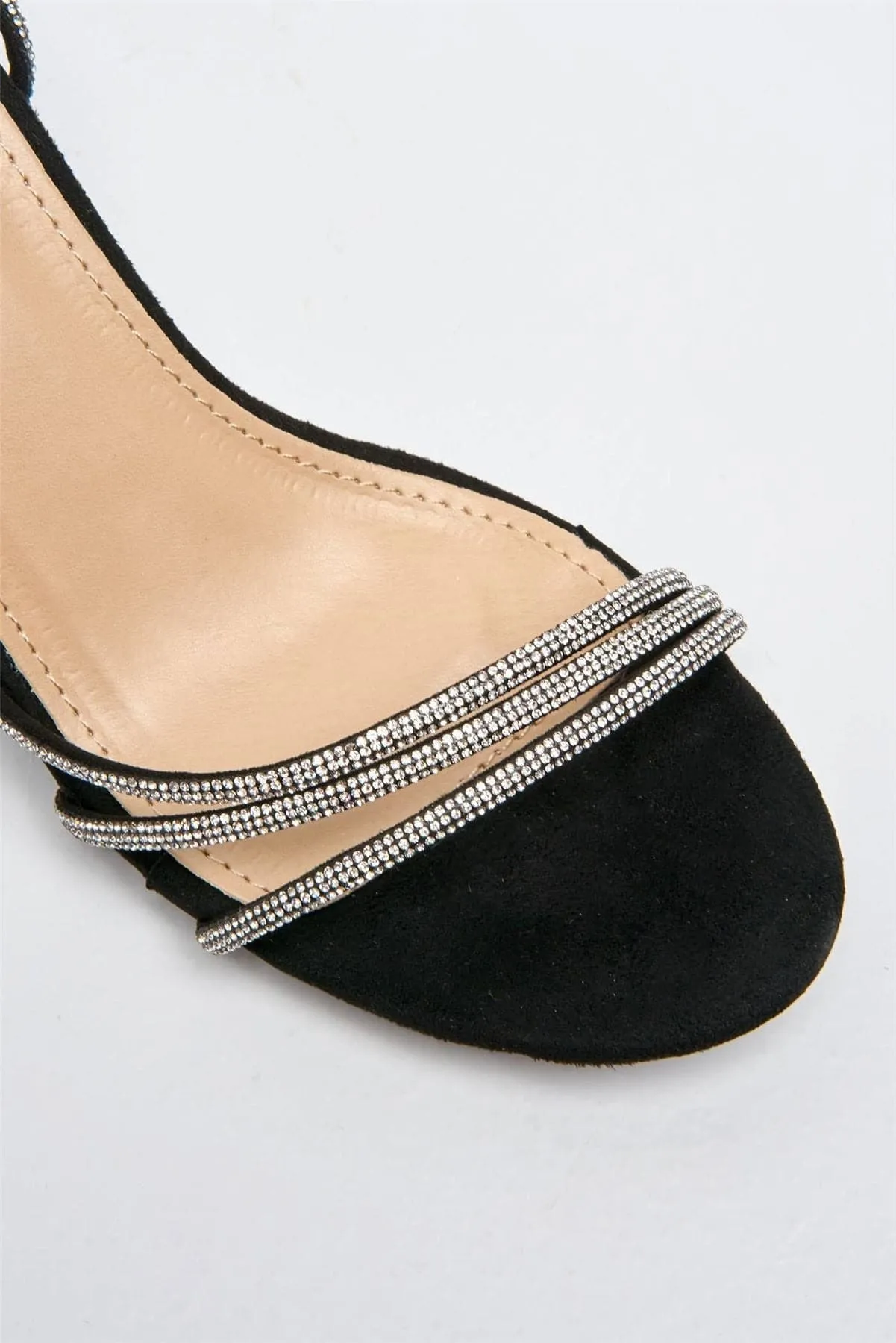 Roma Diamante Detailed Strap Block Heels in Black