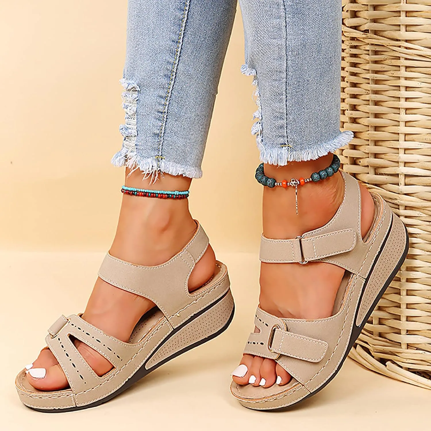 Soft & Stylish Wedge Sandals for Effortless Comfort 2025 Leather Orthopedic Arch Support Walking Platform Sandals Women Casual Dressy Wide Wedge Dress Sport Ankle Back Strap Summer Sandal Shoes