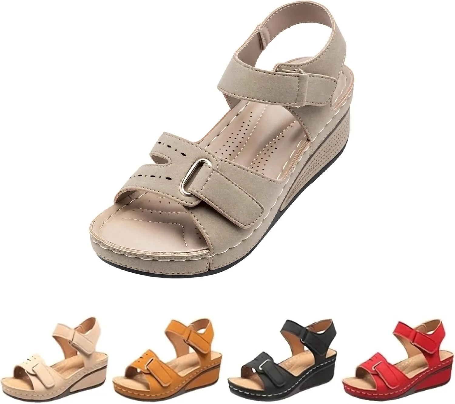 Soft & Stylish Wedge Sandals for Effortless Comfort 2025 Leather Orthopedic Arch Support Walking Platform Sandals Women Casual Dressy Wide Wedge Dress Sport Ankle Back Strap Summer Sandal Shoes