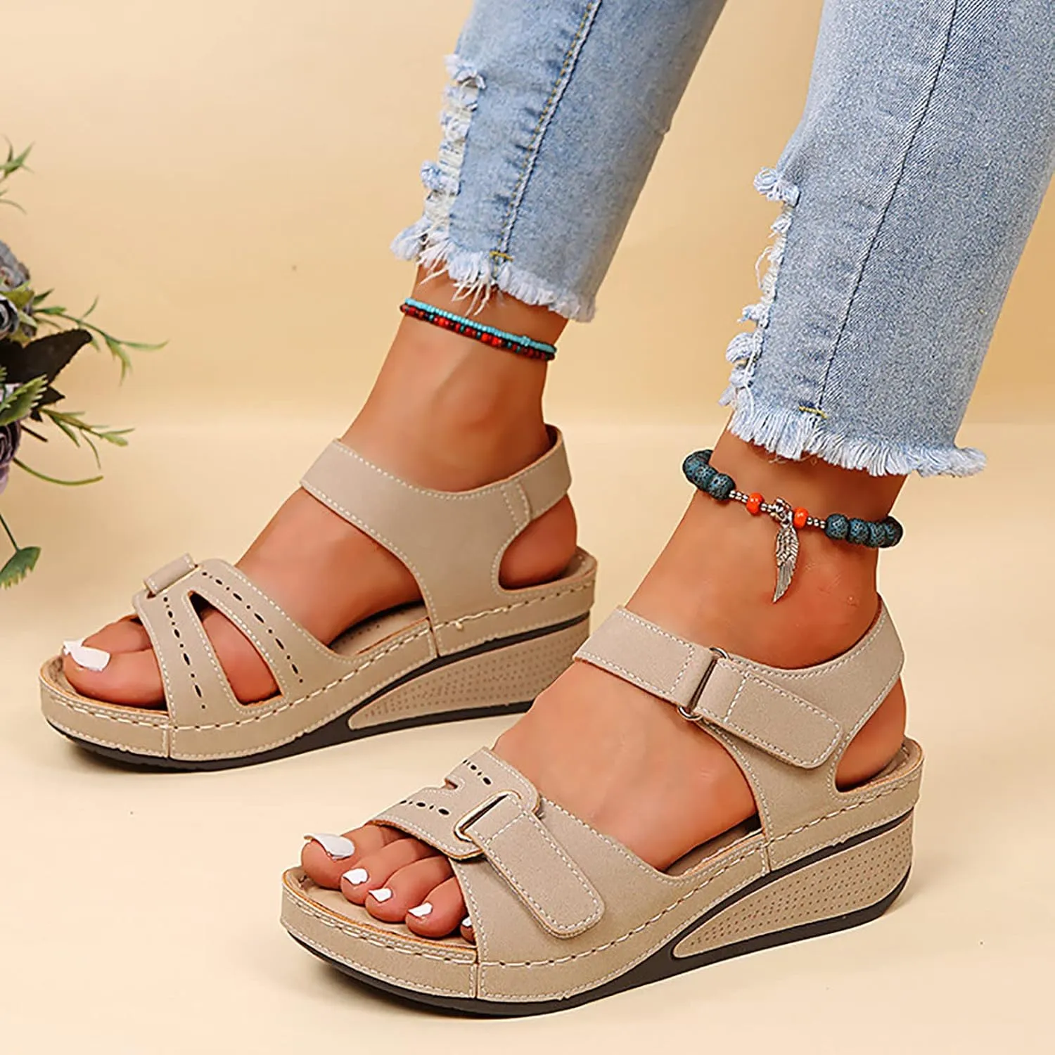 Soft & Stylish Wedge Sandals for Effortless Comfort 2025 Leather Orthopedic Arch Support Walking Platform Sandals Women Casual Dressy Wide Wedge Dress Sport Ankle Back Strap Summer Sandal Shoes
