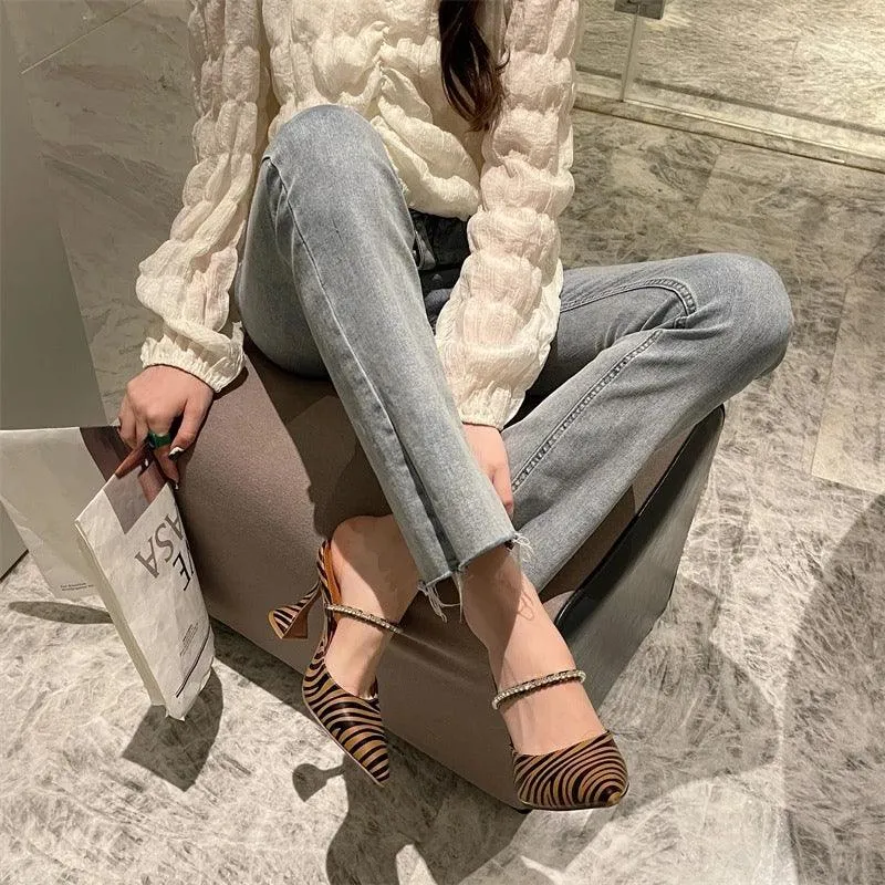Striped Rhinestone Heels