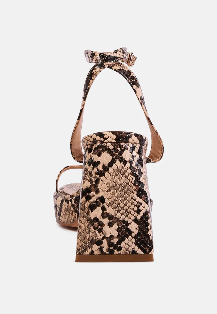 such flirt snake print triangular block heel sandals