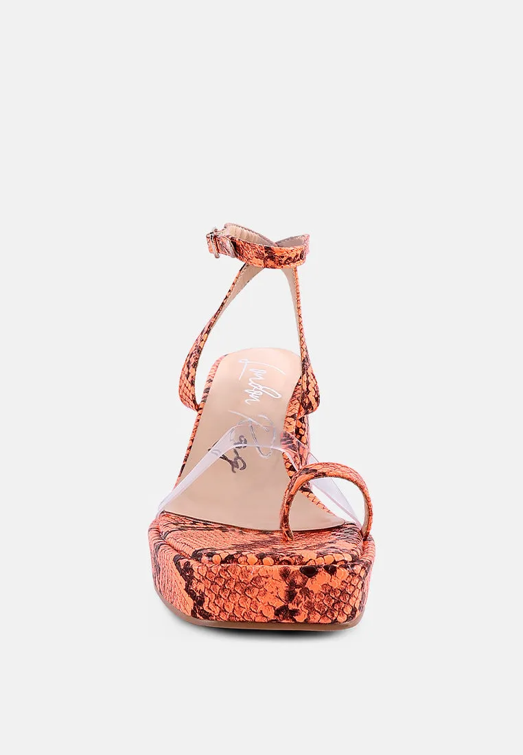 such flirt snake print triangular block heel sandals