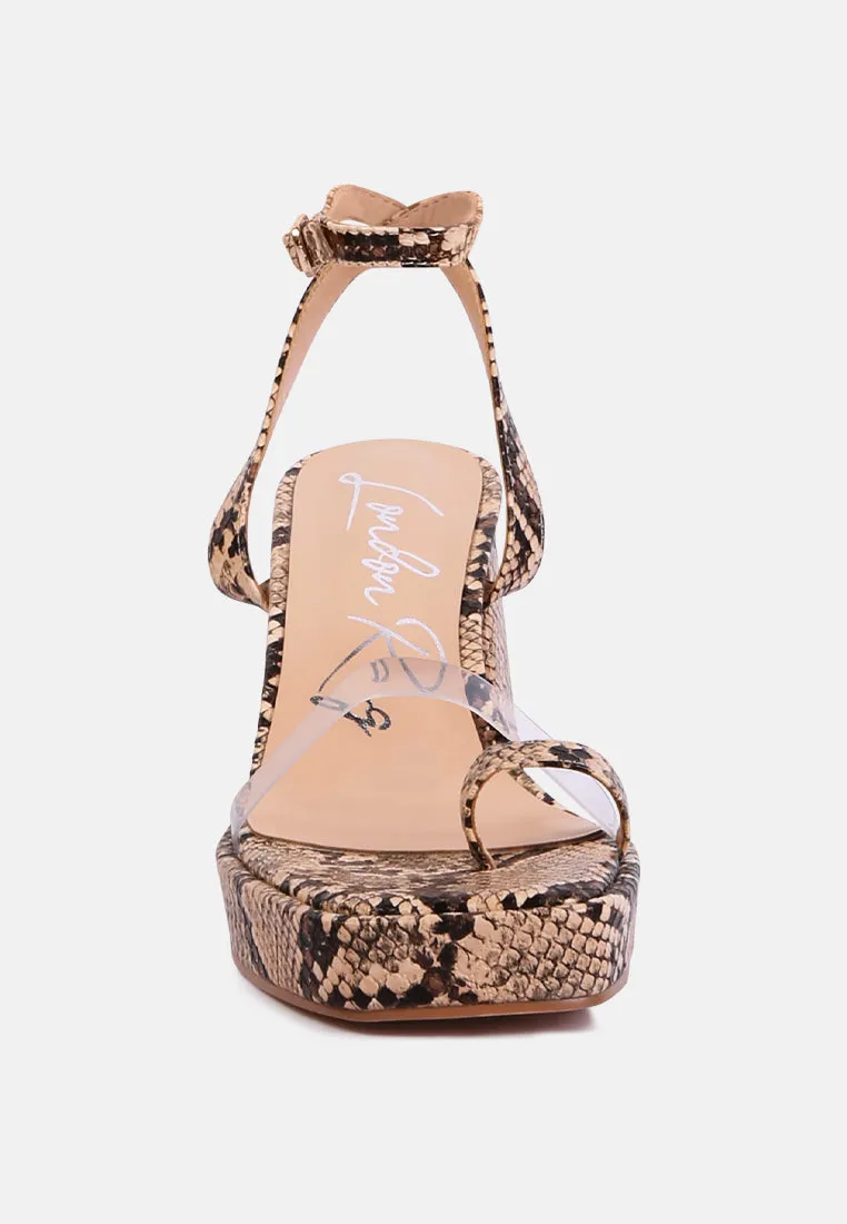 such flirt snake print triangular block heel sandals