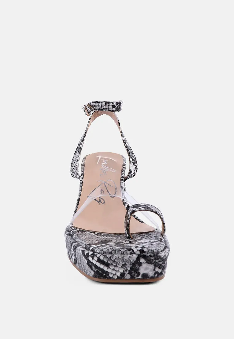 such flirt snake print triangular block heel sandals