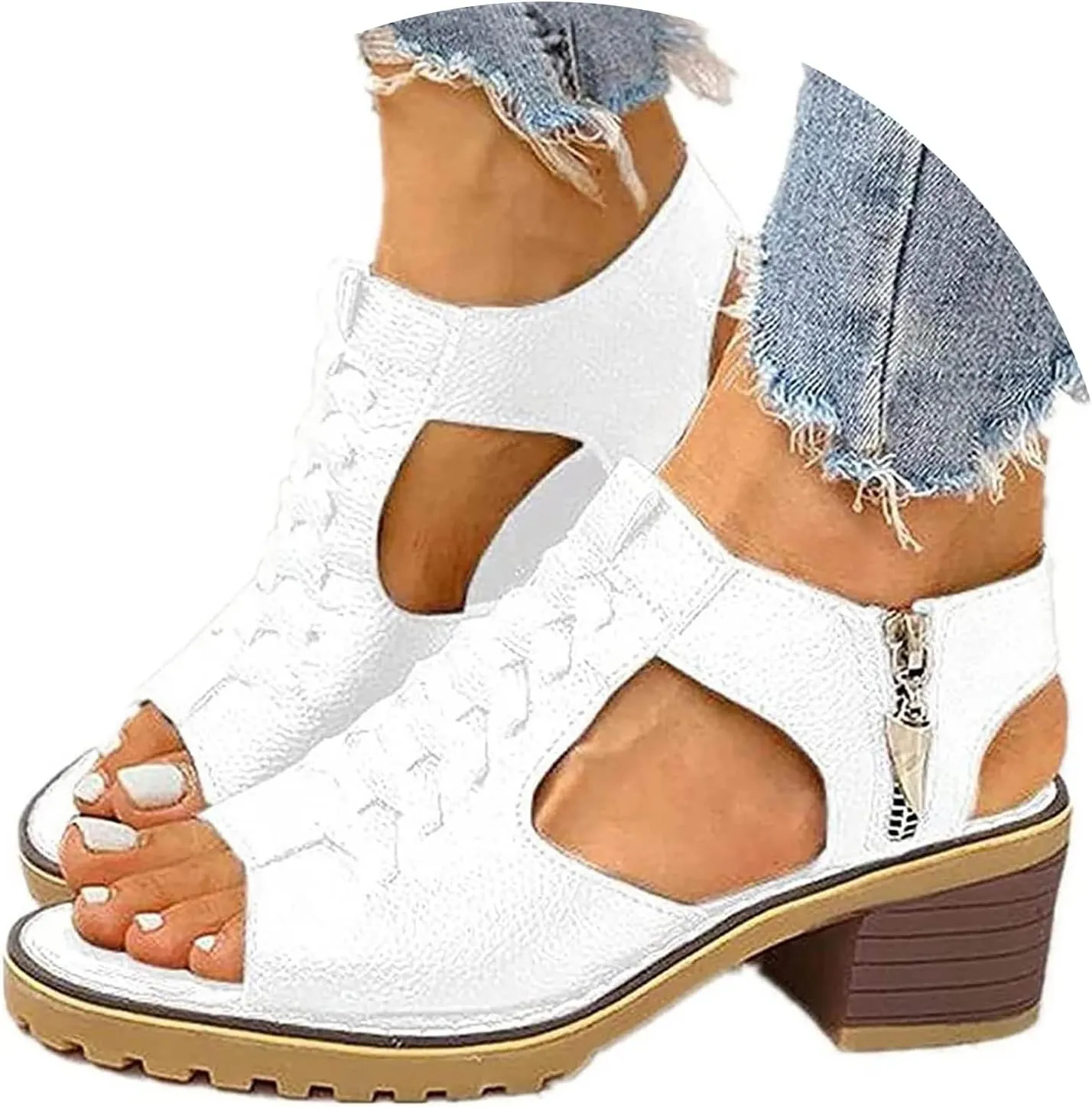 Summer Sandals for Women 2024 Womens Sandals 2024 Dressy Trendy Leather Open Toe Low Heel Sandals Shoes with Zipper