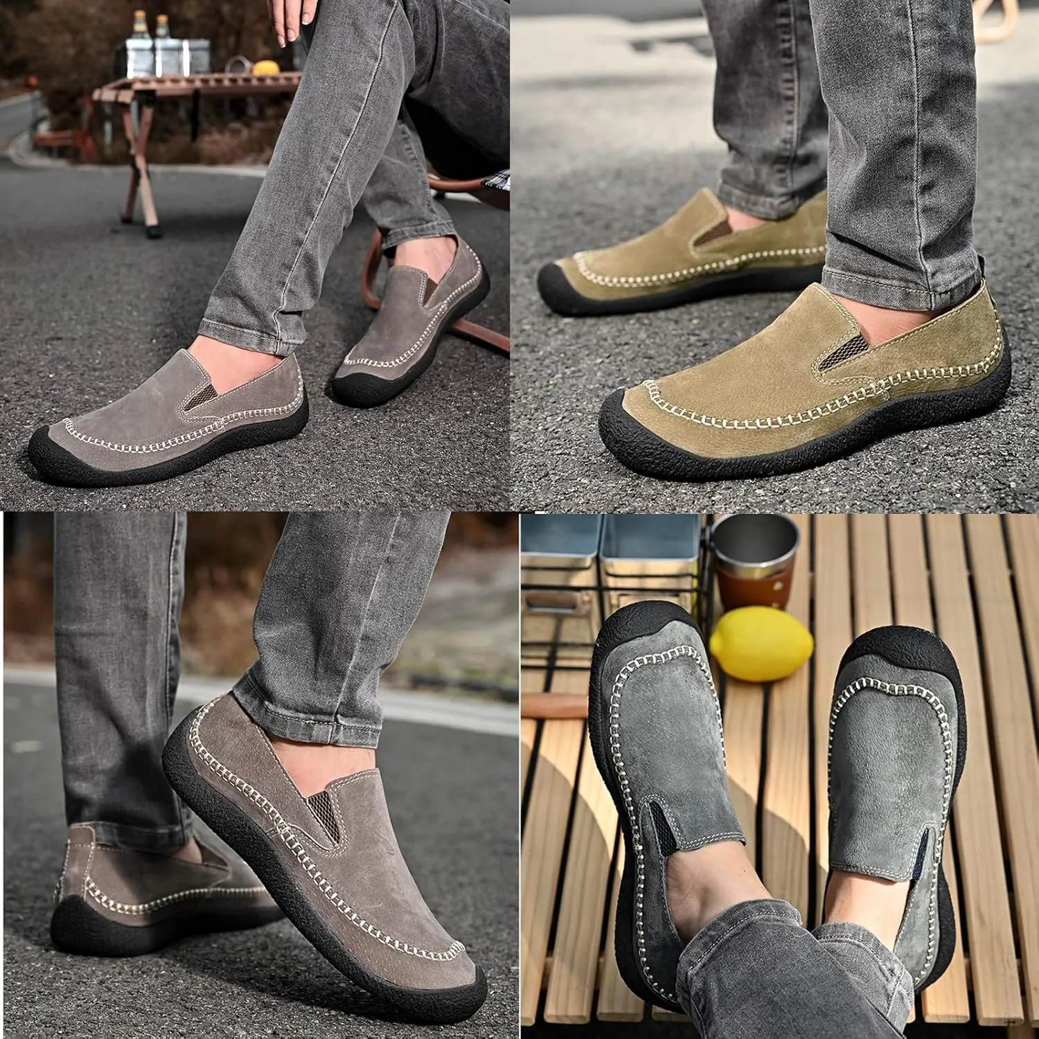 Tokouk Men's Leather Lace Up Loafer Casual Shoes, Non-Slip and Wear-Resistant Hiking Shoes, Outdoor Comfortable Walking Driving Shoes