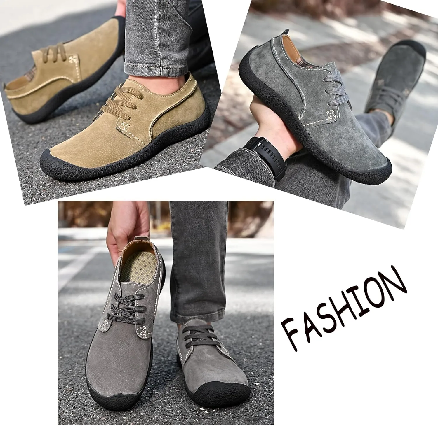 Tokouk Men's Leather Lace Up Loafer Casual Shoes, Non-Slip and Wear-Resistant Hiking Shoes, Outdoor Comfortable Walking Driving Shoes