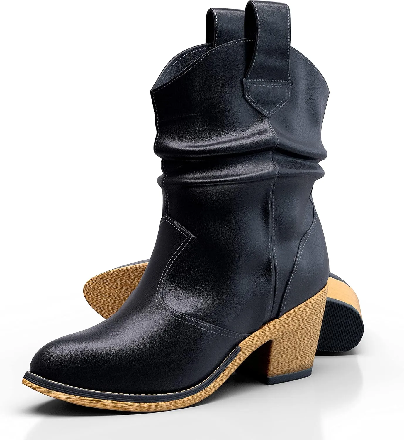 Western Cowboy Boots for Women - Durable Stack Heel and Ankle Style Cowgirl Boots - Comfortable Faux Leather Teen Girls & Women's Ankle Booties