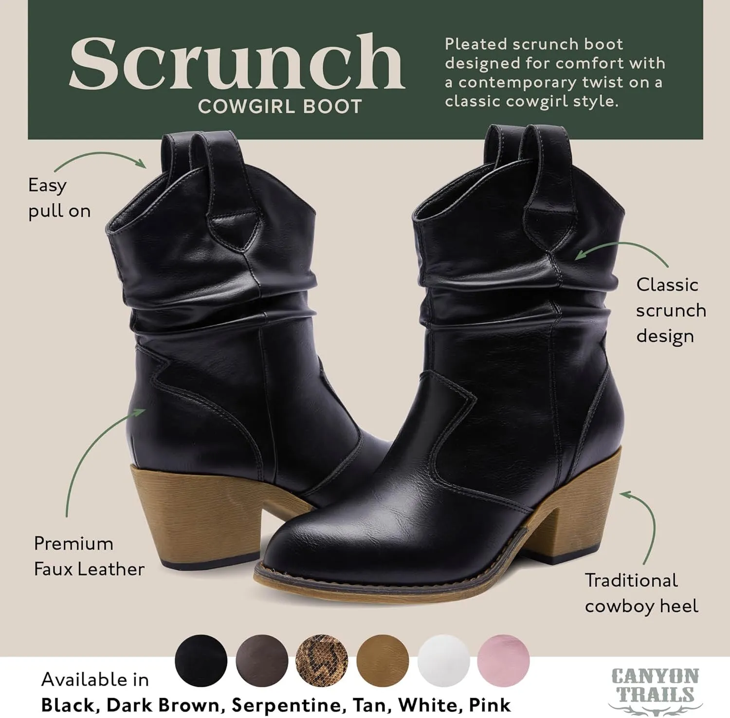 Western Cowboy Boots for Women - Durable Stack Heel and Ankle Style Cowgirl Boots - Comfortable Faux Leather Teen Girls & Women's Ankle Booties