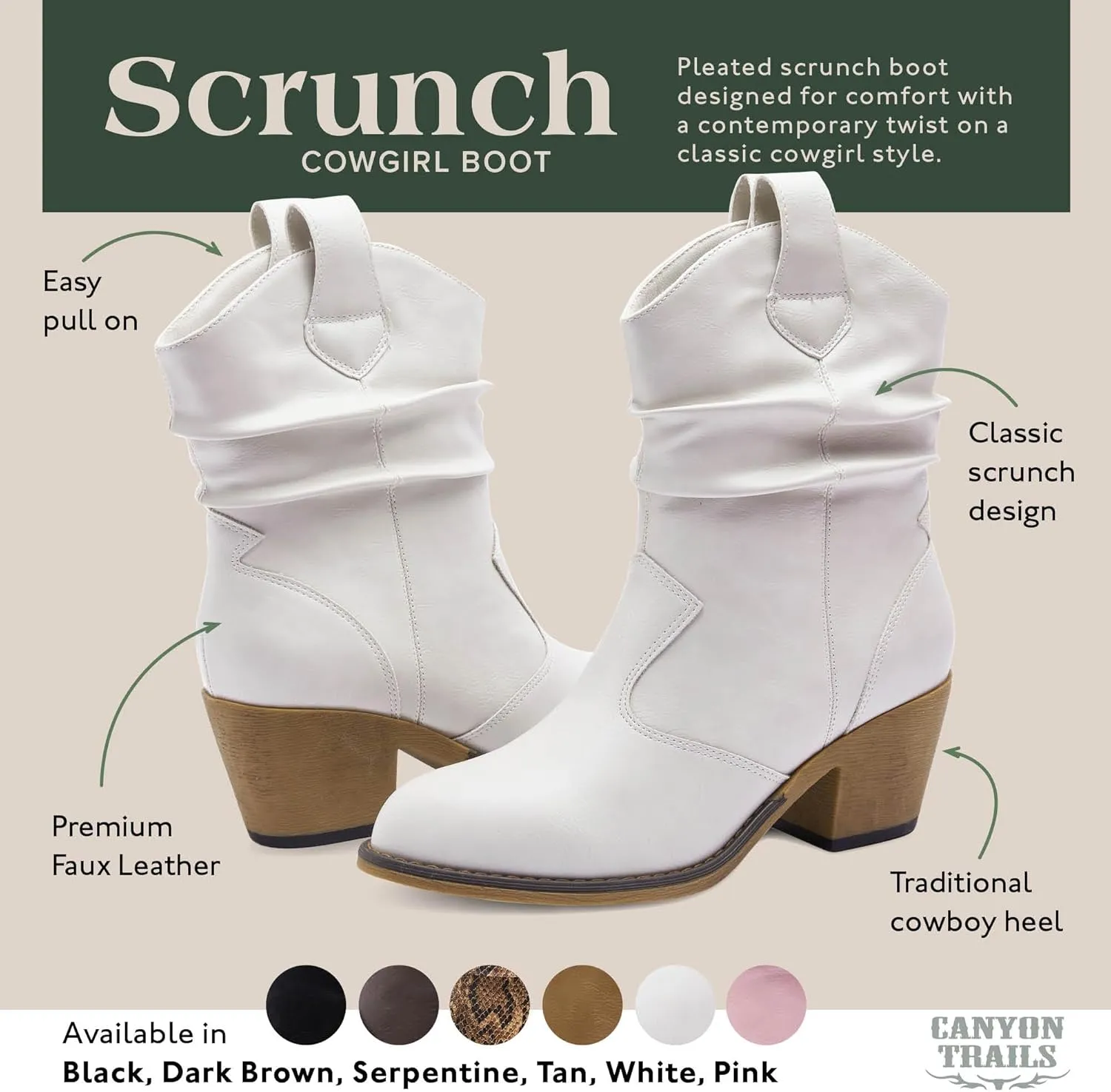 Western Cowboy Boots for Women - Durable Stack Heel and Ankle Style Cowgirl Boots - Comfortable Faux Leather Teen Girls & Women's Ankle Booties