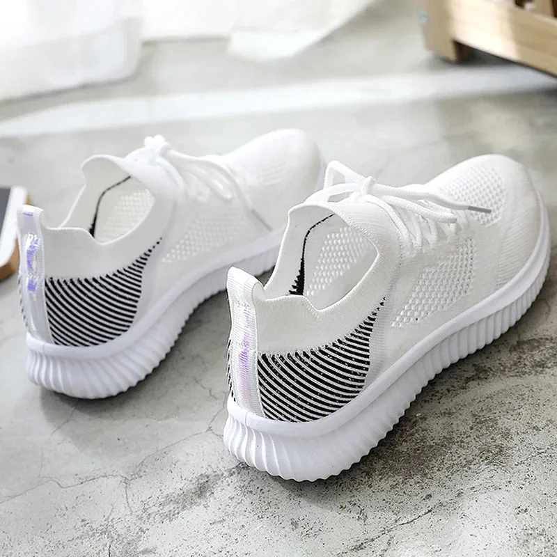 White Breathable Mesh Sports Sneakers for Women