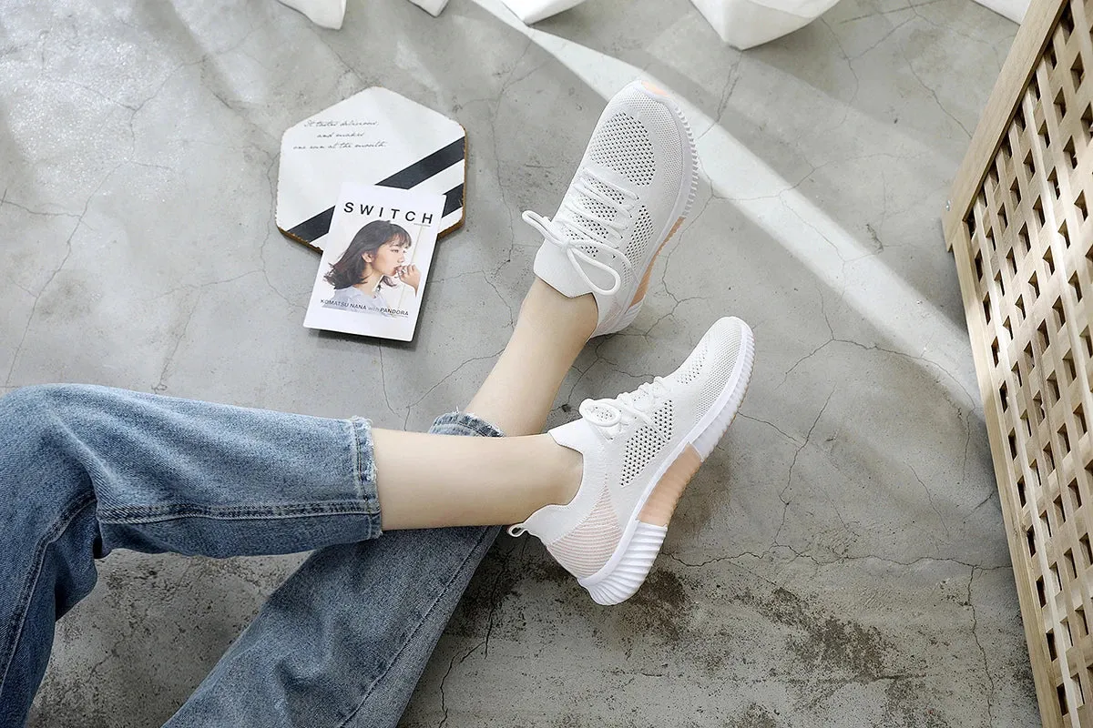 White Breathable Mesh Sports Sneakers for Women