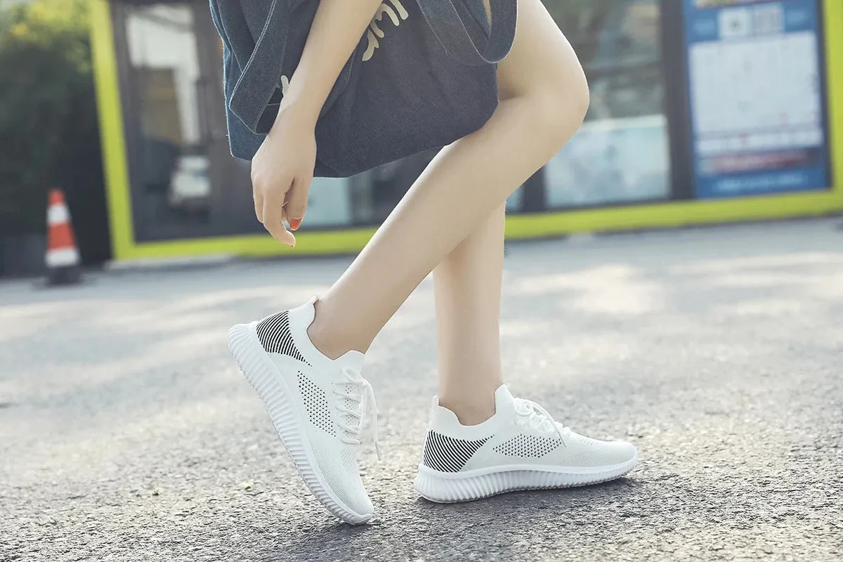 White Breathable Mesh Sports Sneakers for Women