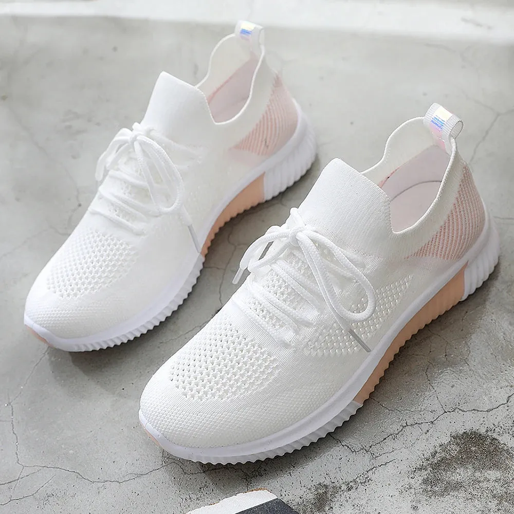 White Breathable Mesh Sports Sneakers for Women