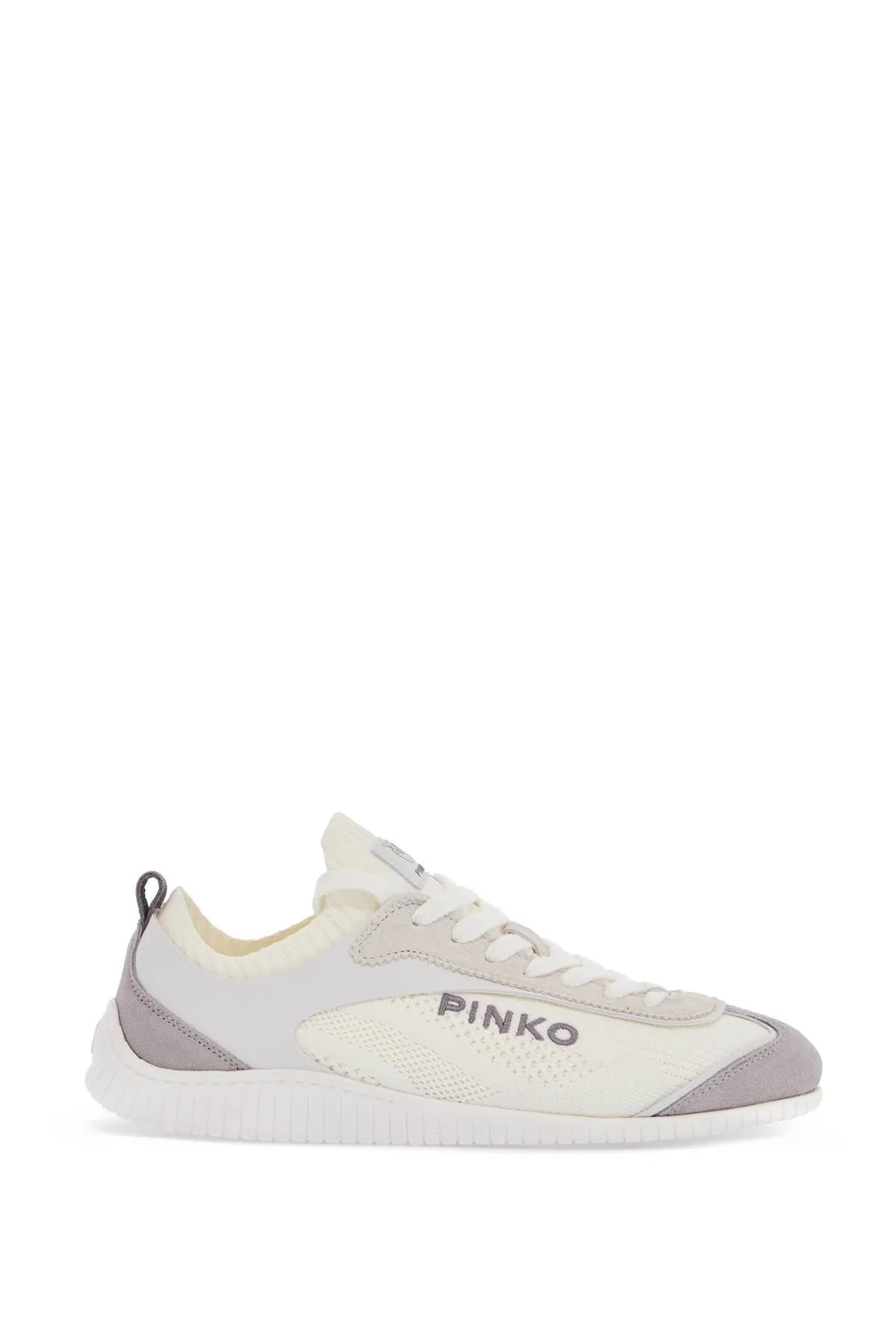WHITE LATTE KNIT FABRIC SNEAKERS WITH LIGHT GRAY DETAILS