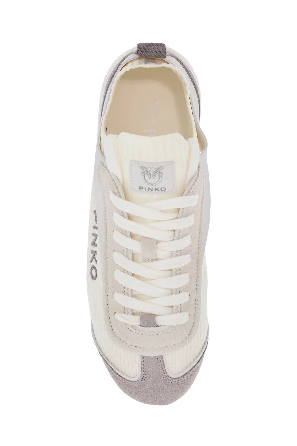 WHITE LATTE KNIT FABRIC SNEAKERS WITH LIGHT GRAY DETAILS