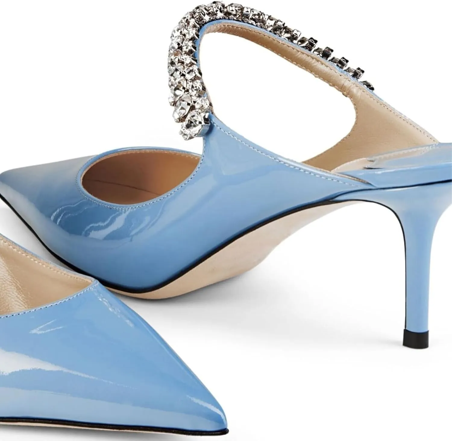 Women Heel Mules Pointy Toe Stiletto Mid Heels Crystals Pumps Slip On Bridal Rhinestones Sandals Wedding Party Dress Shoes