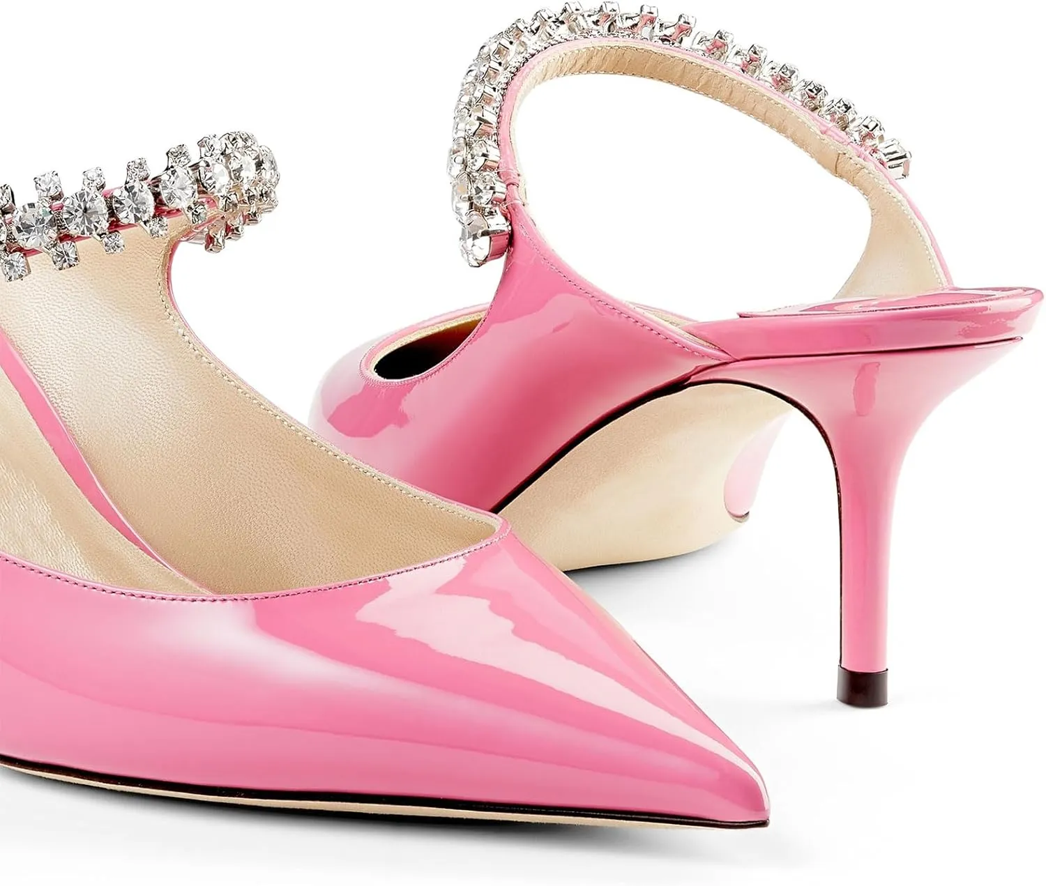 Women Heel Mules Pointy Toe Stiletto Mid Heels Crystals Pumps Slip On Bridal Rhinestones Sandals Wedding Party Dress Shoes