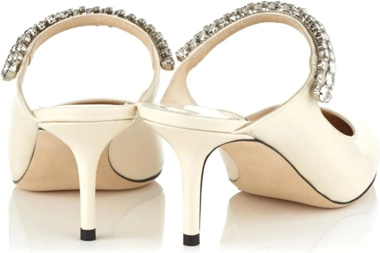 Women Heel Mules Pointy Toe Stiletto Mid Heels Crystals Pumps Slip On Bridal Rhinestones Sandals Wedding Party Dress Shoes