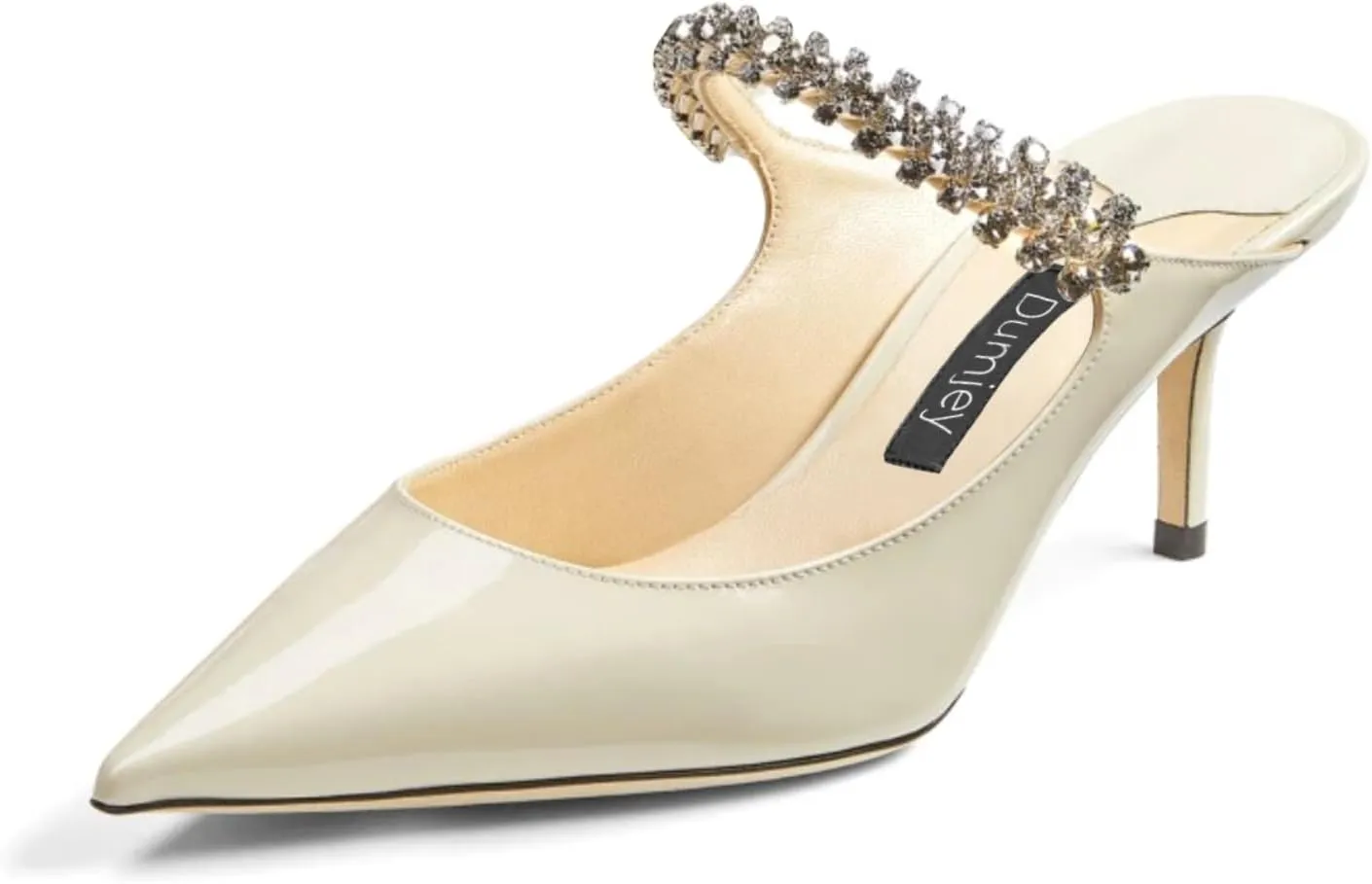 Women Heel Mules Pointy Toe Stiletto Mid Heels Crystals Pumps Slip On Bridal Rhinestones Sandals Wedding Party Dress Shoes