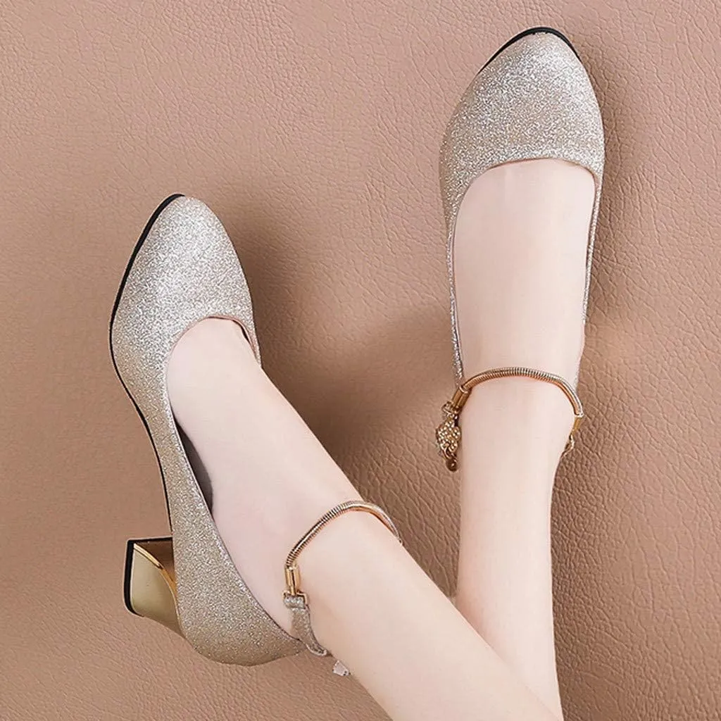 Women's Ankle Strap Pumps Closed Toe Block High Heel Round Toe Mary Jane Wedding Party Prom Shoes 2025 Trendy