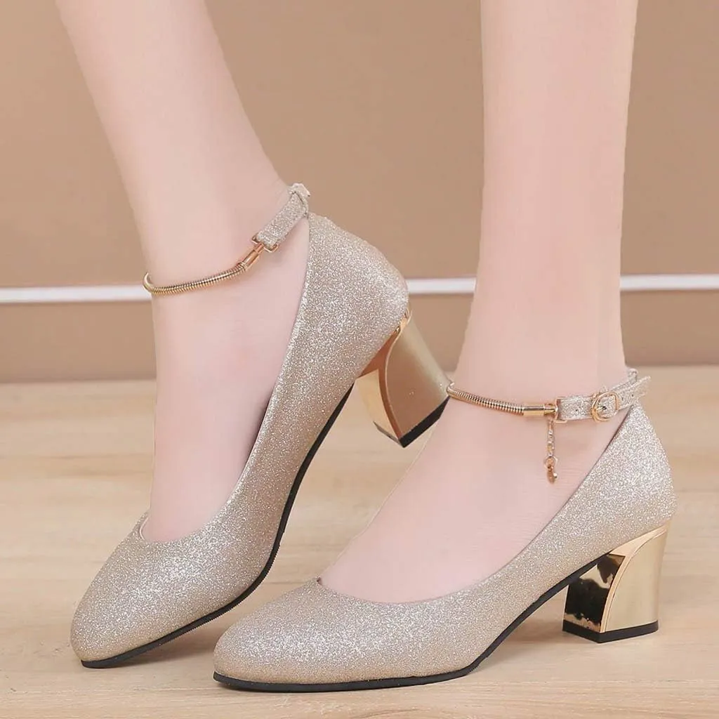 Women's Ankle Strap Pumps Closed Toe Block High Heel Round Toe Mary Jane Wedding Party Prom Shoes 2025 Trendy
