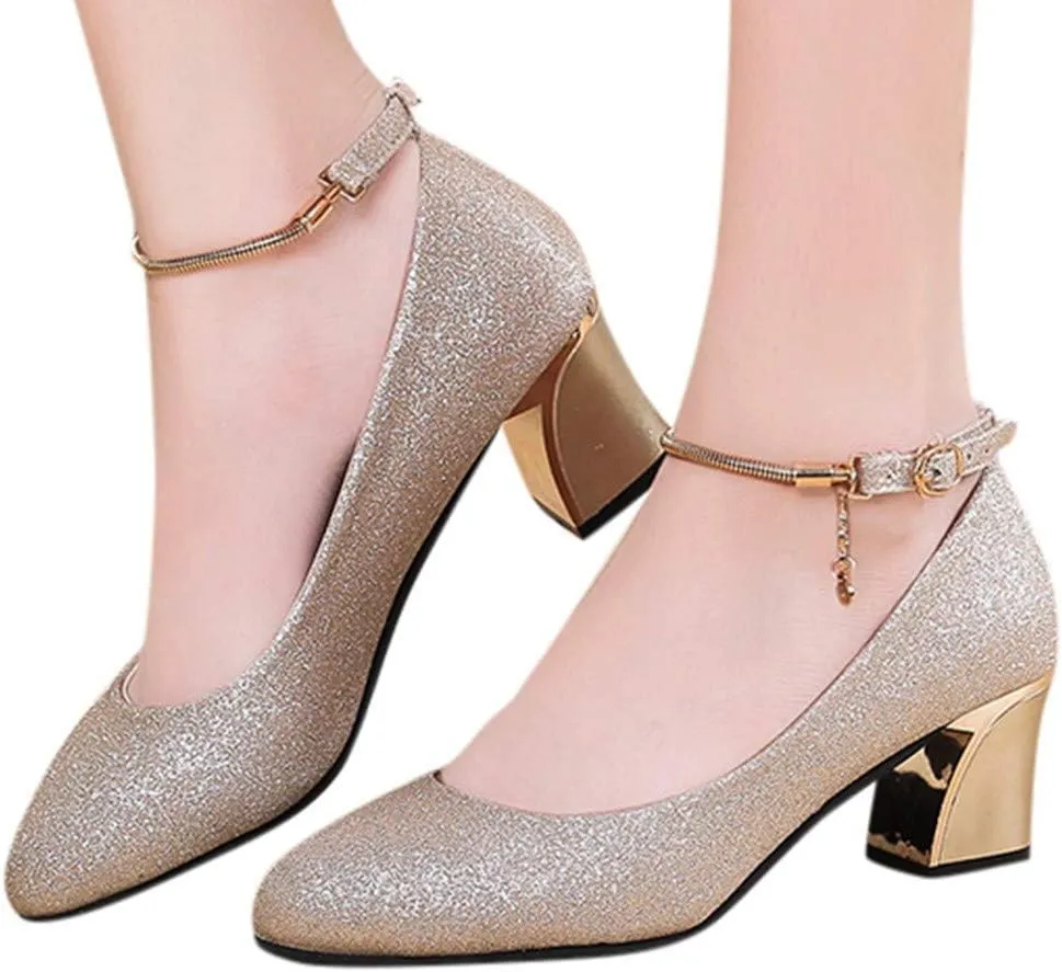 Women's Ankle Strap Pumps Closed Toe Block High Heel Round Toe Mary Jane Wedding Party Prom Shoes 2025 Trendy