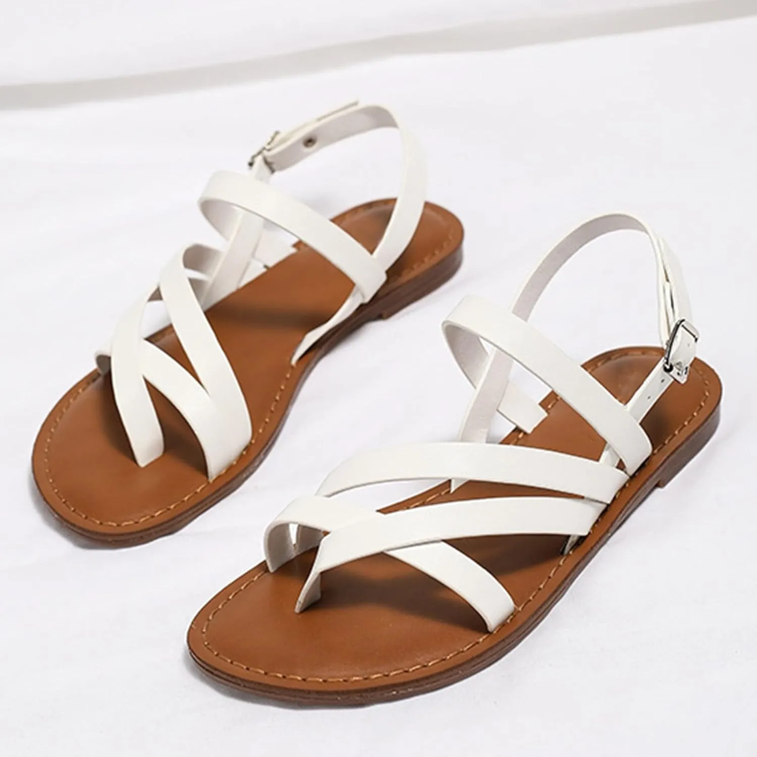 Women's Casual Strappy Sandal Adjustable Open Toe Casual Fisherman Sandal Casual Strappy Dressy Comfortable Ankle Strap Summer Beach Walking Sandals