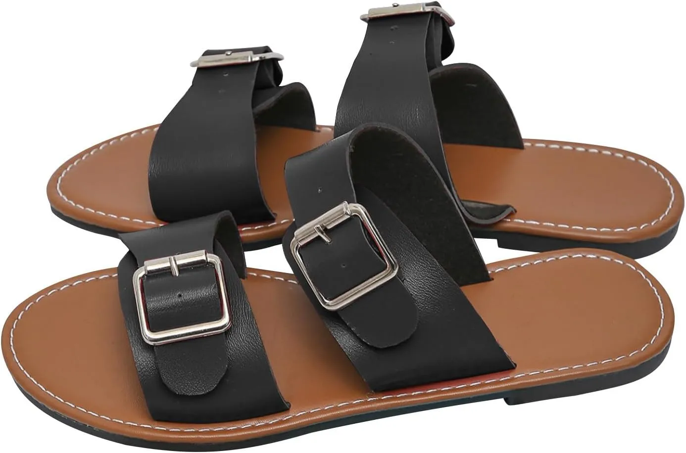 Women's Classic Sandals Casual Double Strap Buckle Sandal Fashion Dressy Flat Shoes Summer Beach Trendy Shoe