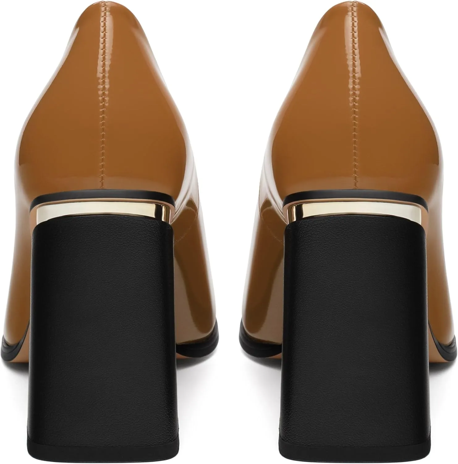 Womens High Heels,Patent Closed Square Toe Slip on Chunky Block Pumps,Elegant Heels,Daily Wedding Party Dress Shoes 3.5IN