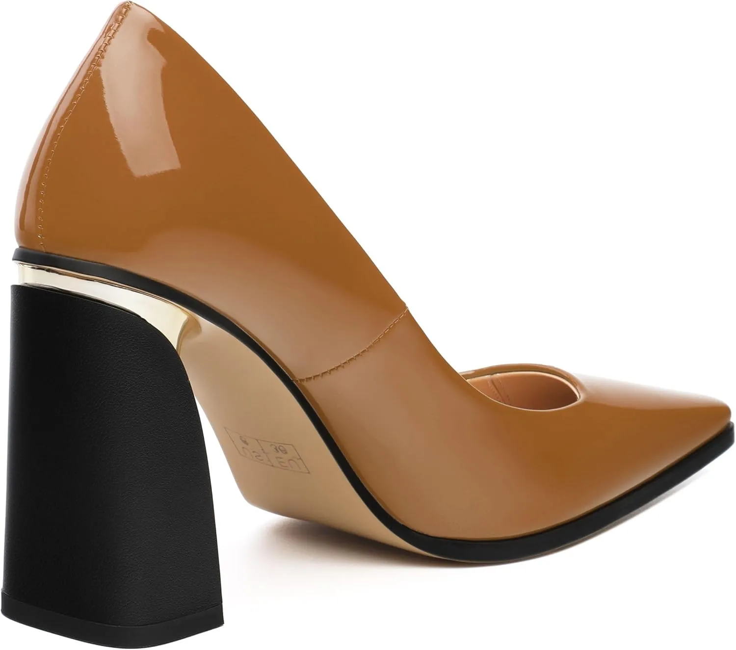 Womens High Heels,Patent Closed Square Toe Slip on Chunky Block Pumps,Elegant Heels,Daily Wedding Party Dress Shoes 3.5IN