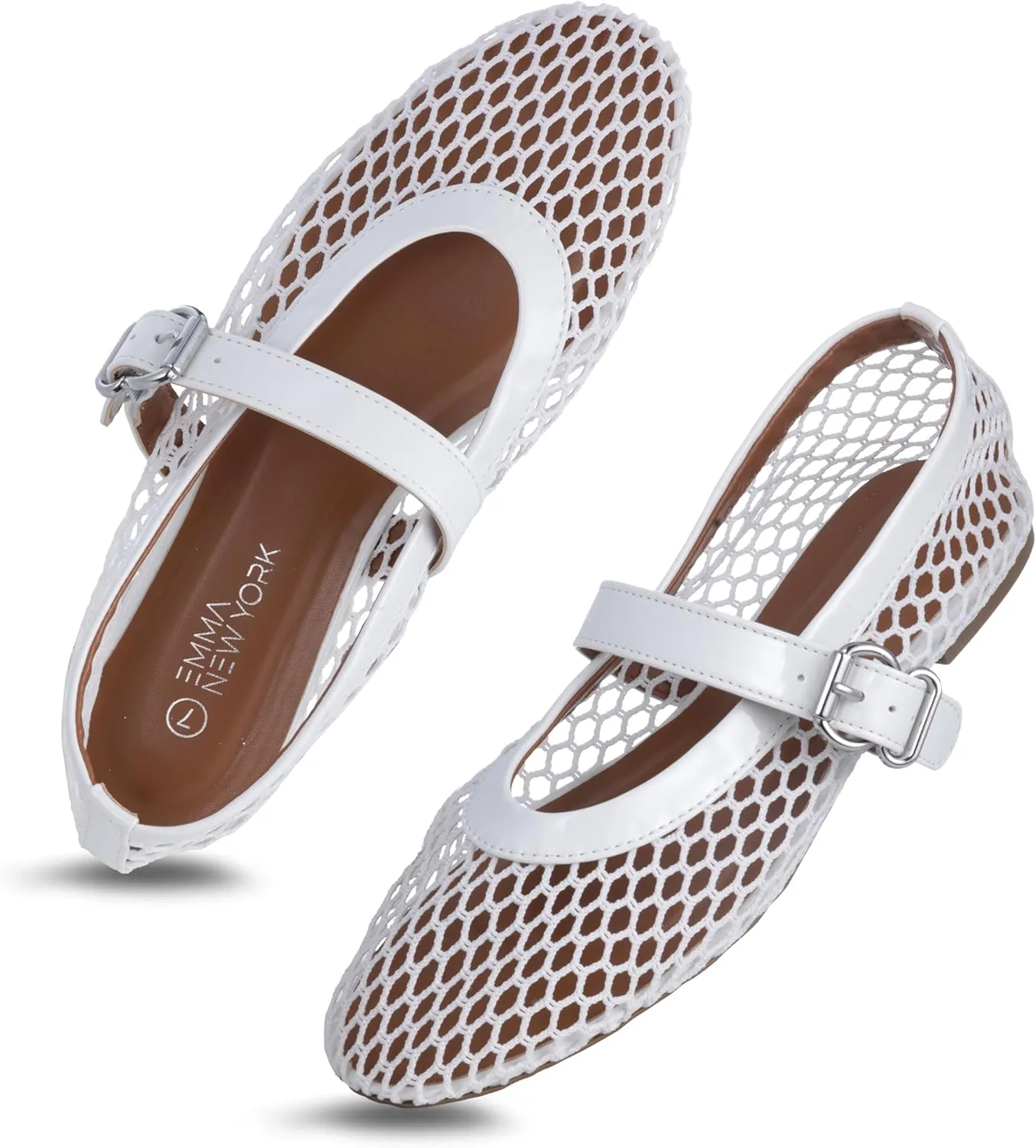 Womens Mesh Ballet Flats Fishnet Mary Jane Flats with Adjustable Buckle Strap, Breathable & Stylish Ballerina Shoes
