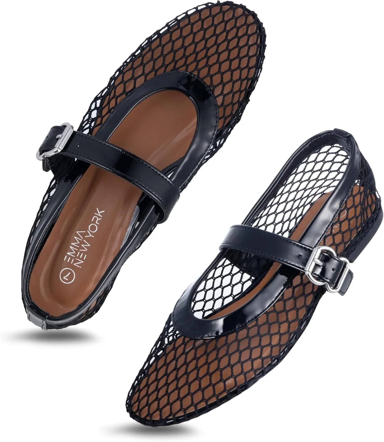 Womens Mesh Ballet Flats  Fishnet Mary Jane Flats with Adjustable Buckle Strap, Breathable & Stylish Ballerina Shoes
