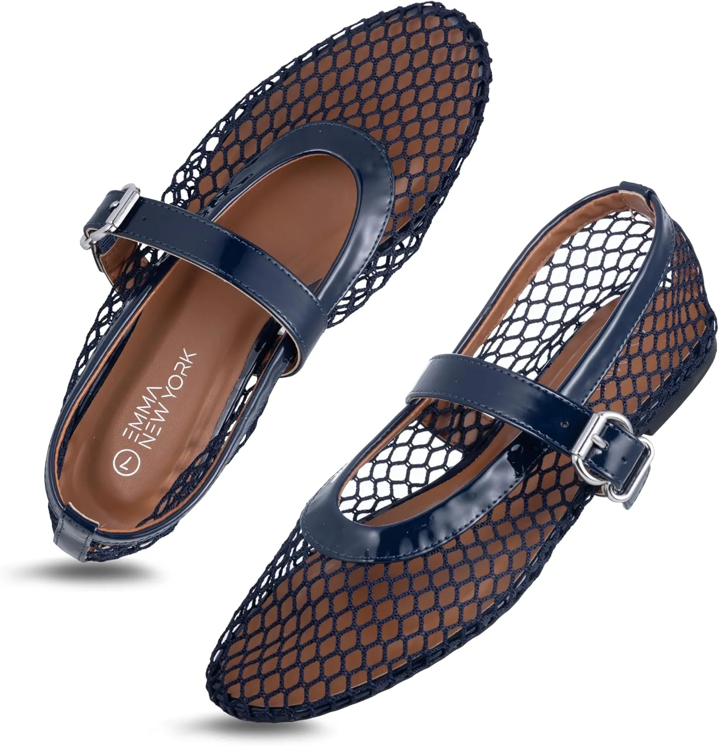 Womens Mesh Ballet Flats Fishnet Mary Jane Flats with Adjustable Buckle Strap, Breathable & Stylish Ballerina Shoes