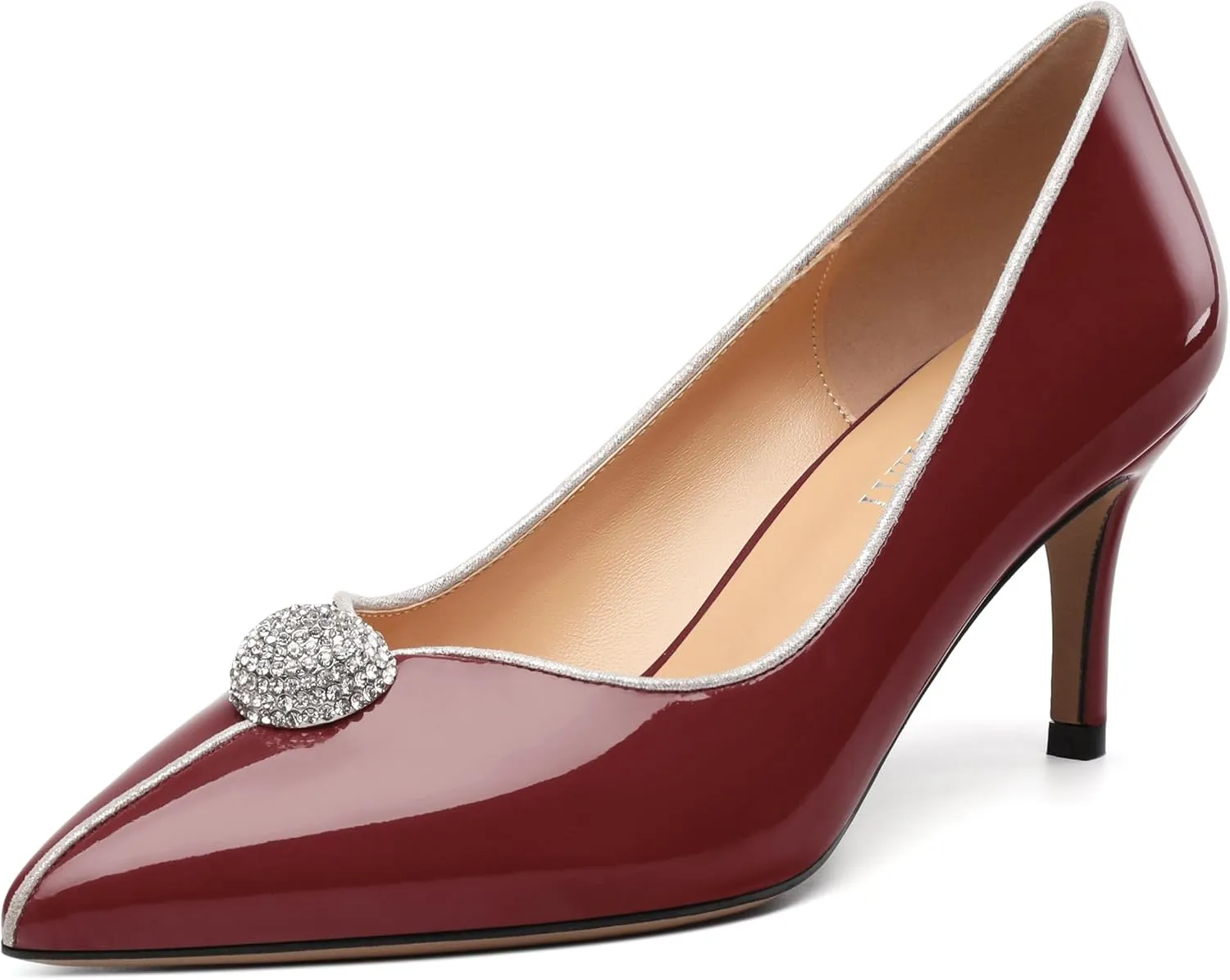 Women's Pointed Toe Heels for Women Stiletto Kitten Heel Slip-on Patent Pumps Elegant Dress Party Wedding Rhinestones Shoes 2.5 inch