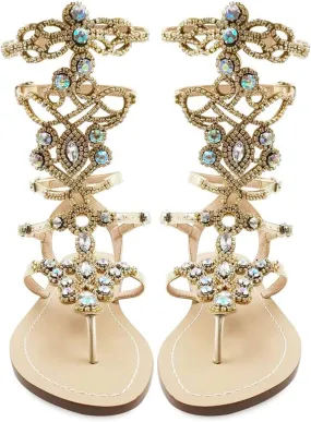 Women's Rhinestone Gladiator Sandals Stylish Flats for Summer Beach Weddings