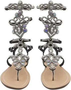 Women's Rhinestone Gladiator Sandals Stylish Flats for Summer Beach Weddings