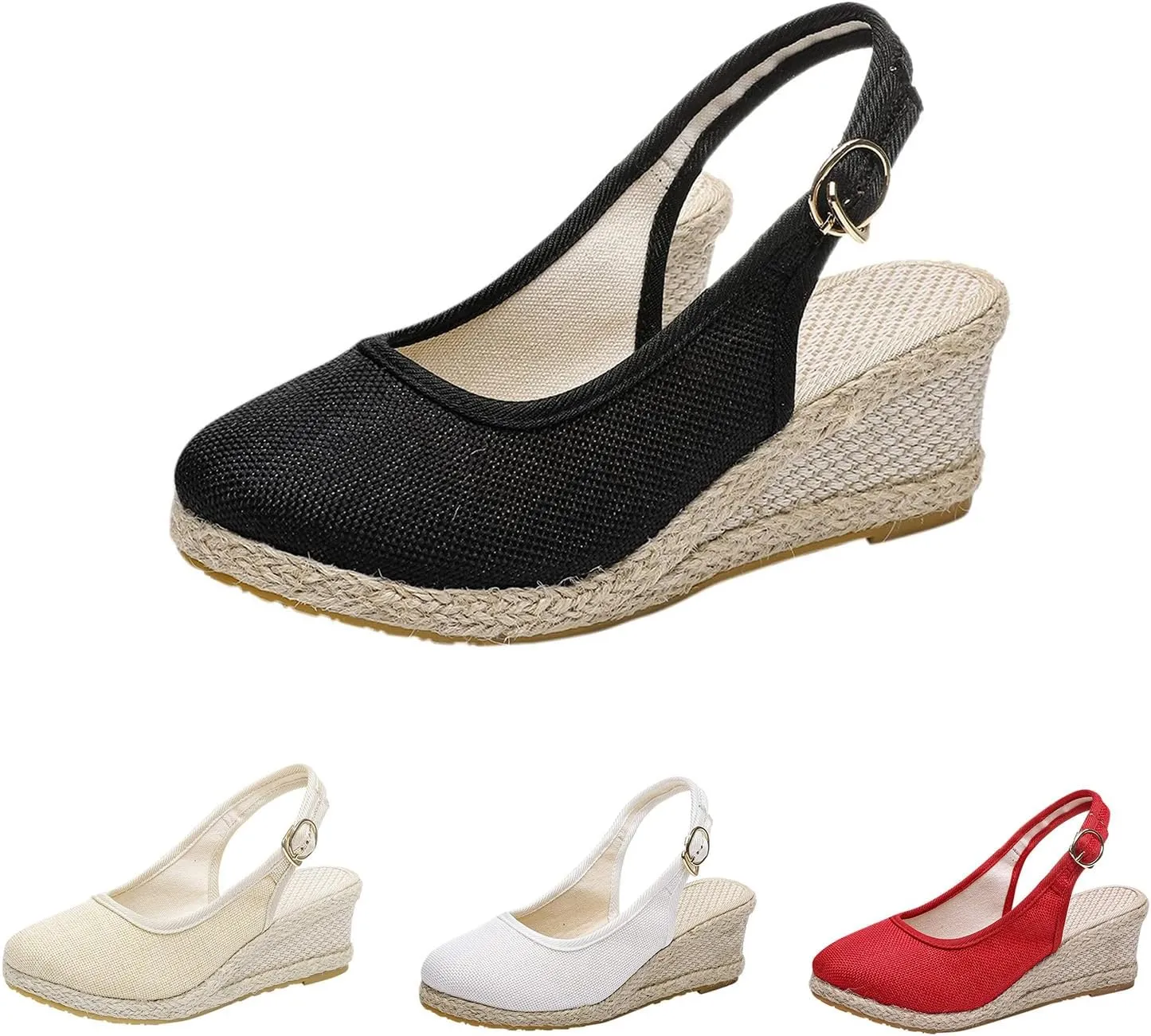 Womens Wedge Sandals Summer Dressy Casual Slip On Espadrilles Sandals Elegant Slingback Strappy Ankle Strap Metal Buckle Sandal for All Occasions: Casual, Work, Party